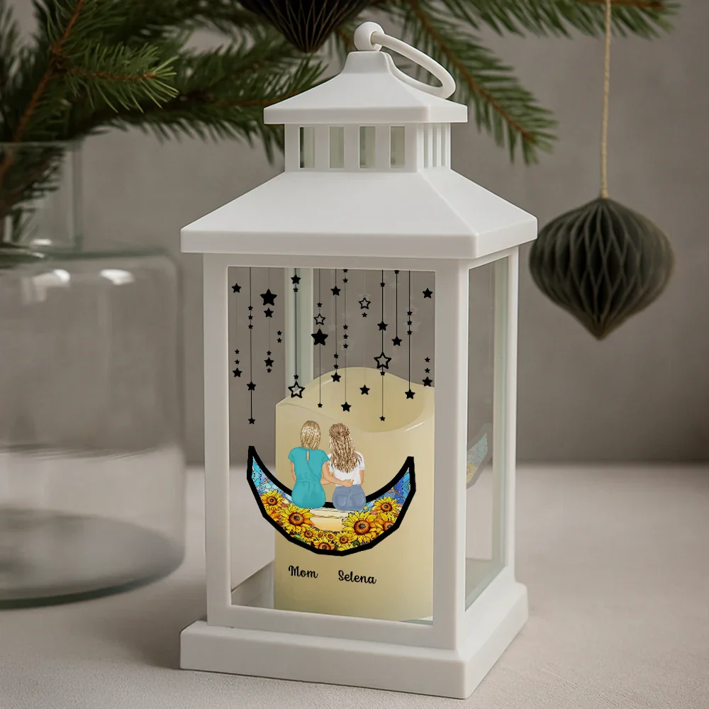 Grandma Mom And Children Sitting On The Moon - Personalized LED Candle Lantern - Image 2