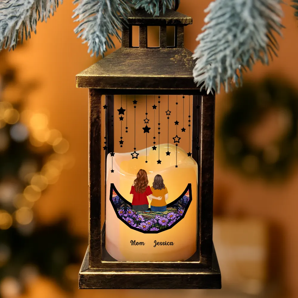 Grandma Mom And Children Sitting On The Moon - Personalized LED Candle Lantern - Image 3