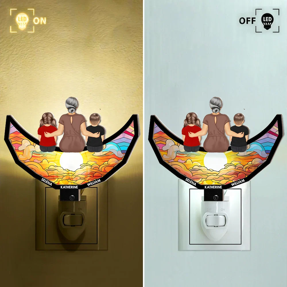 Grandma Mom And Children Sitting On The Moon - Personalized Plug-in Night Light - Image 2