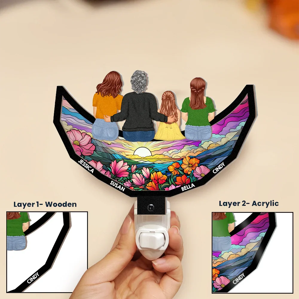 Grandma Mom And Children Sitting On The Moon - Personalized Plug-in Night Light - Image 3
