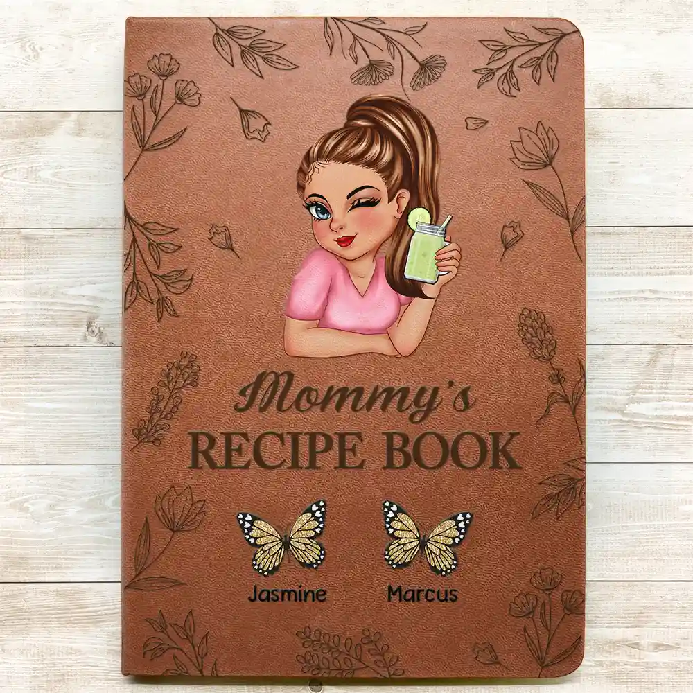 Grandma Mom Auntie Butterfly Recipe Cookbook - Personalized Leather Journal - Image 3