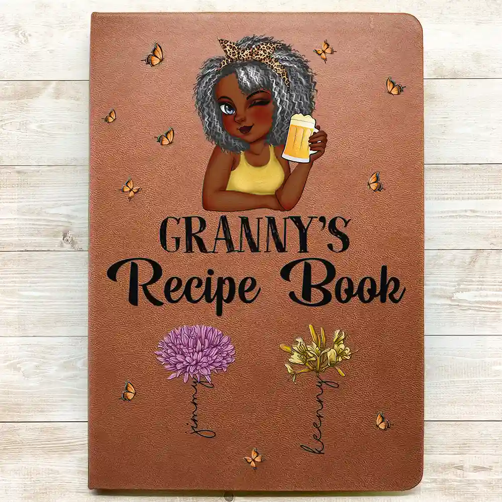 Grandma Mom Auntie Recipe Cookbook - Personalized Leather Journal - Image 3