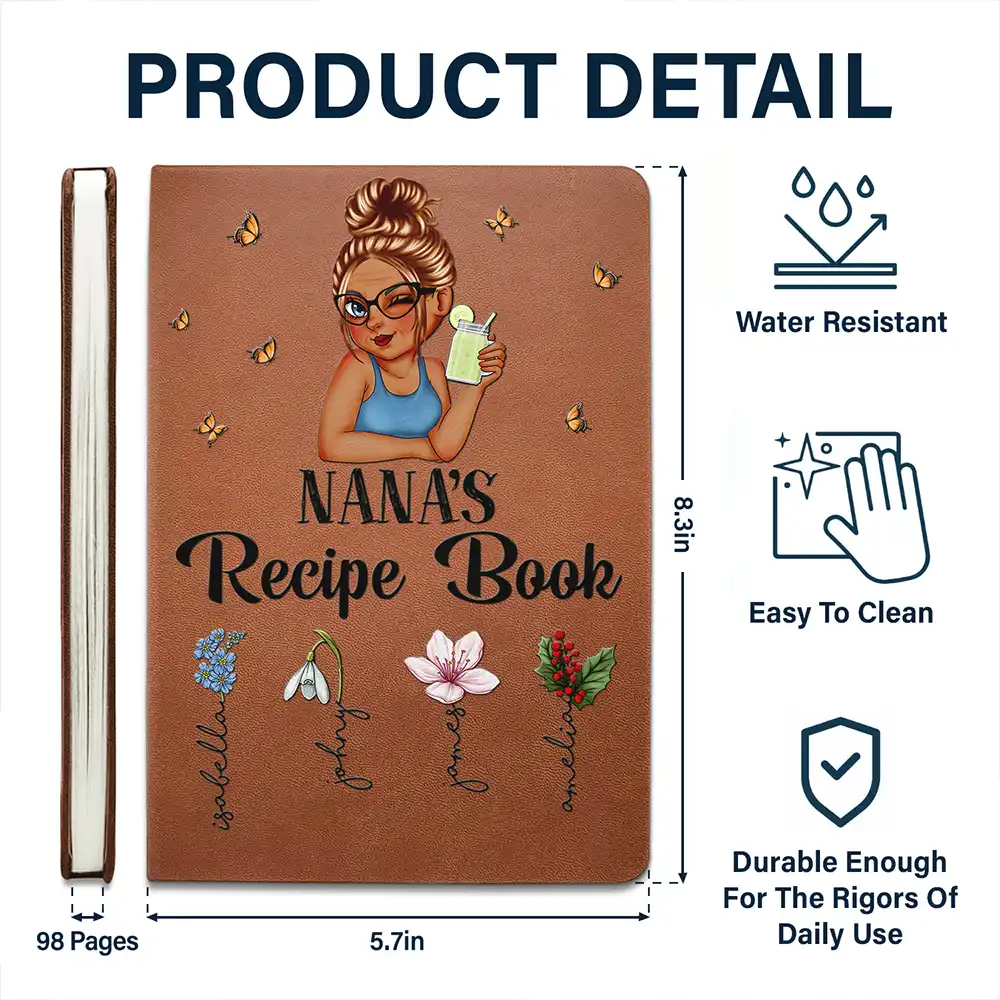 Grandma Mom Auntie Recipe Cookbook - Personalized Leather Journal - Image 5