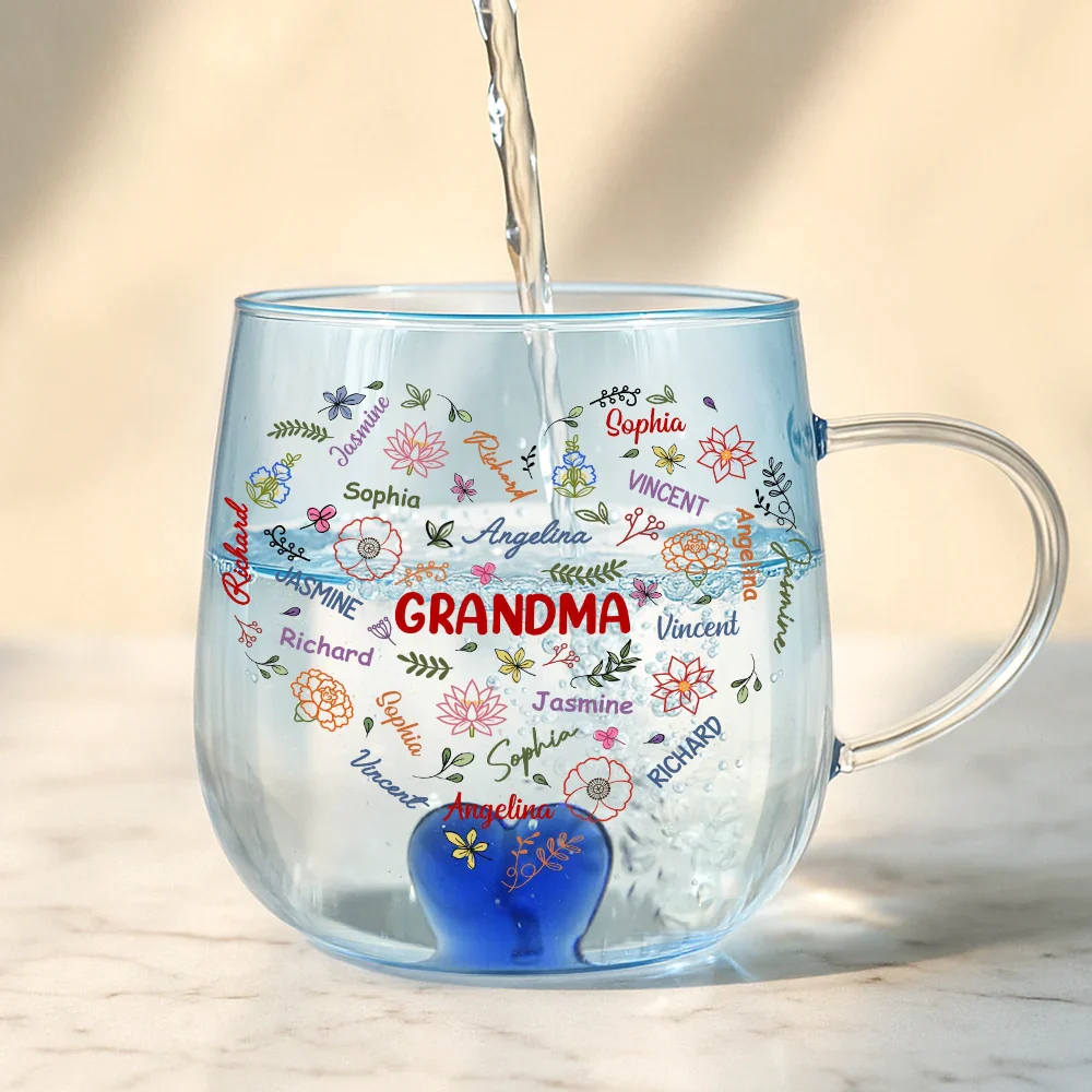 Grandma Mom Birth Flower Blooming In Love - Personalized Gradient Glass Mug - Image 4