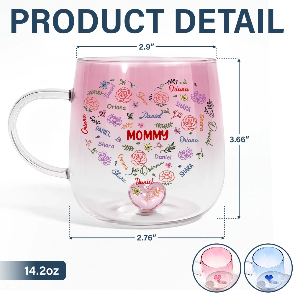 Grandma Mom Birth Flower Blooming In Love - Personalized Gradient Glass Mug - Image 5
