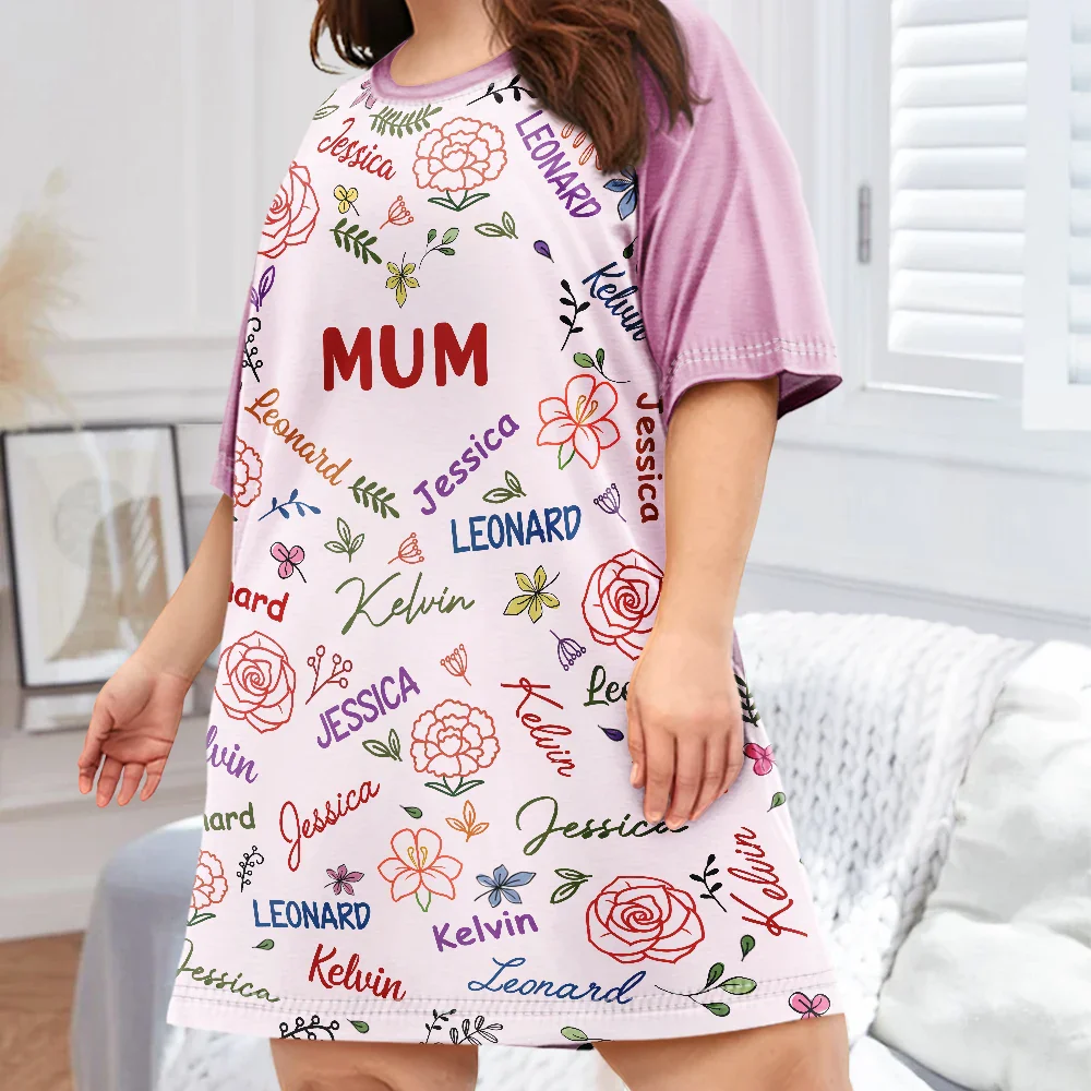 Grandma Mom Birth Flower Blooming In Love - Personalized Women's Sleep Tee - Image 3