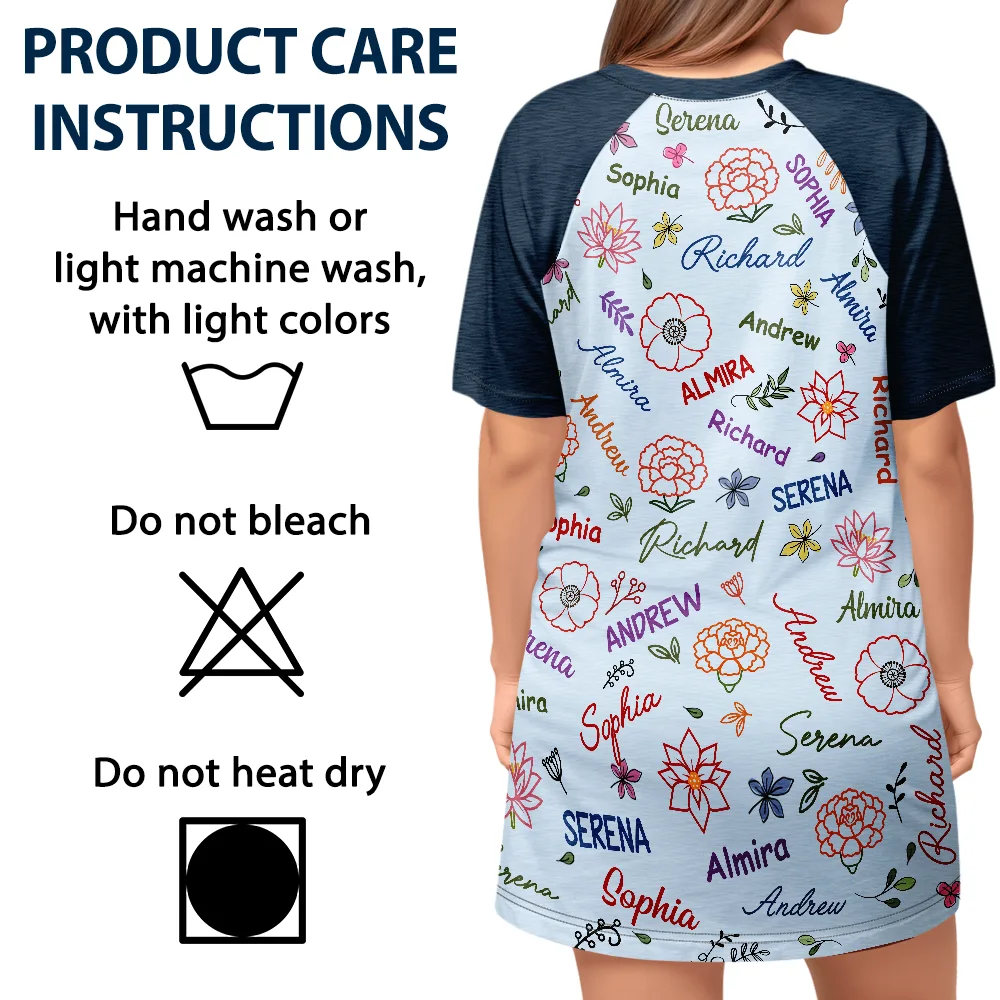Grandma Mom Birth Flower Blooming In Love - Personalized Women's Sleep Tee - Image 5