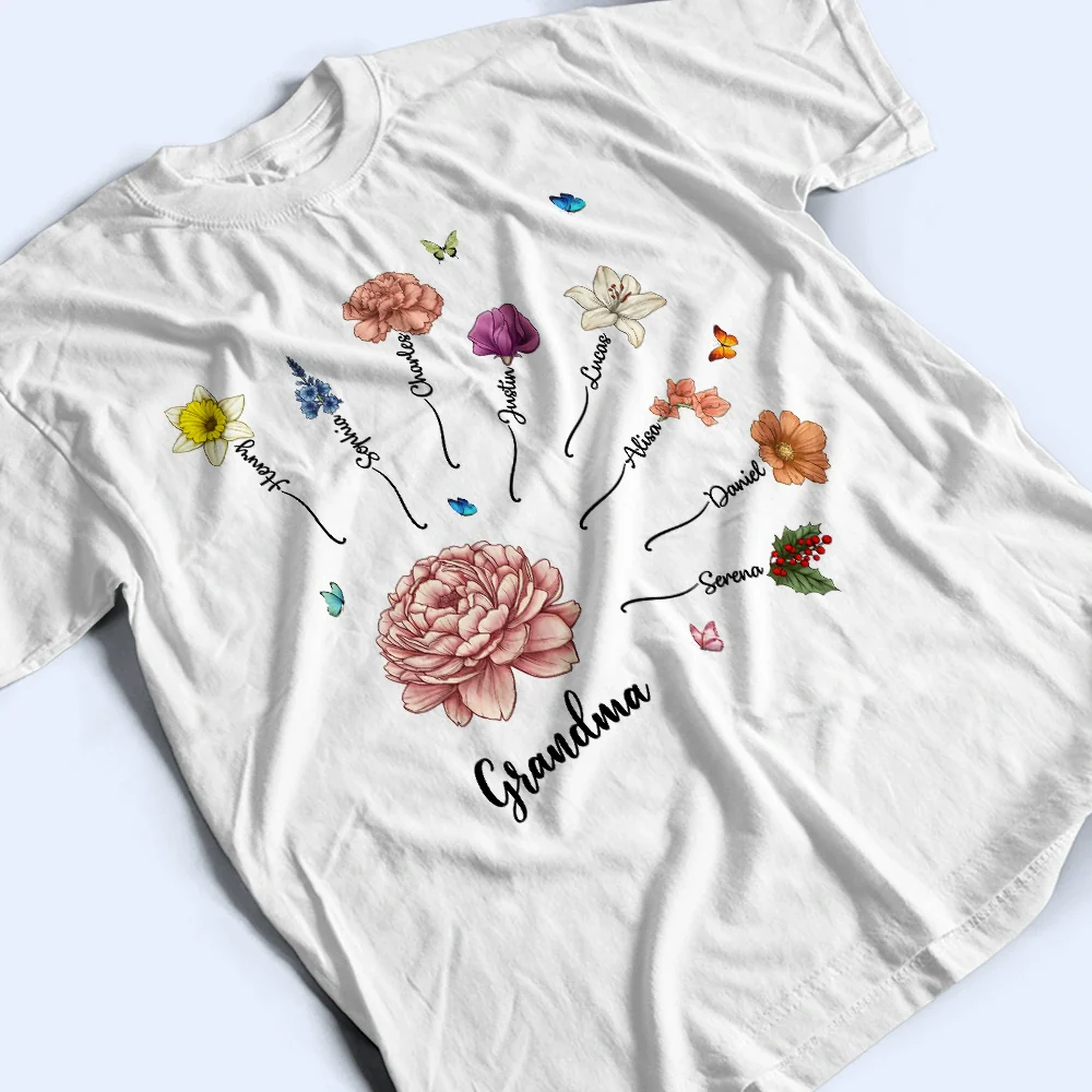Grandma Mom Birth Month Flower Blooming In Love - Personalized T Shirt - Image 3