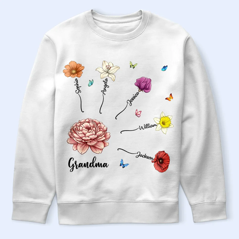 Grandma Mom Birth Month Flower Blooming In Love - Personalized T Shirt - Image 5