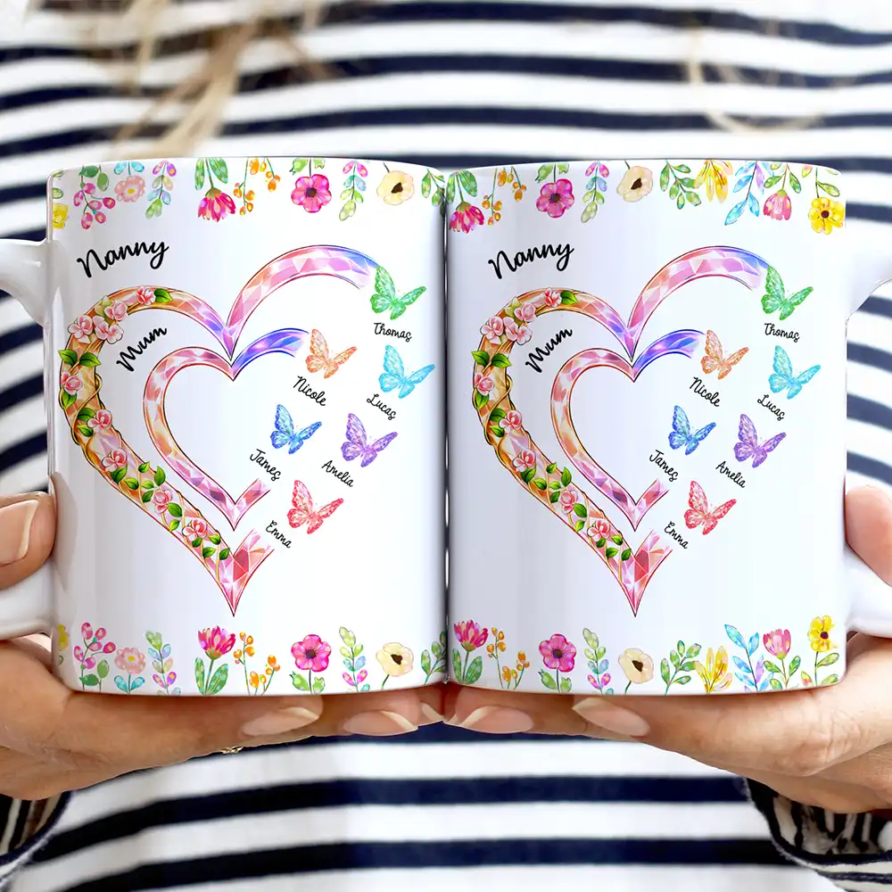 Grandma Mom Crystal Hearts - Personalized White Edge-to-Edge Mug - Image 2