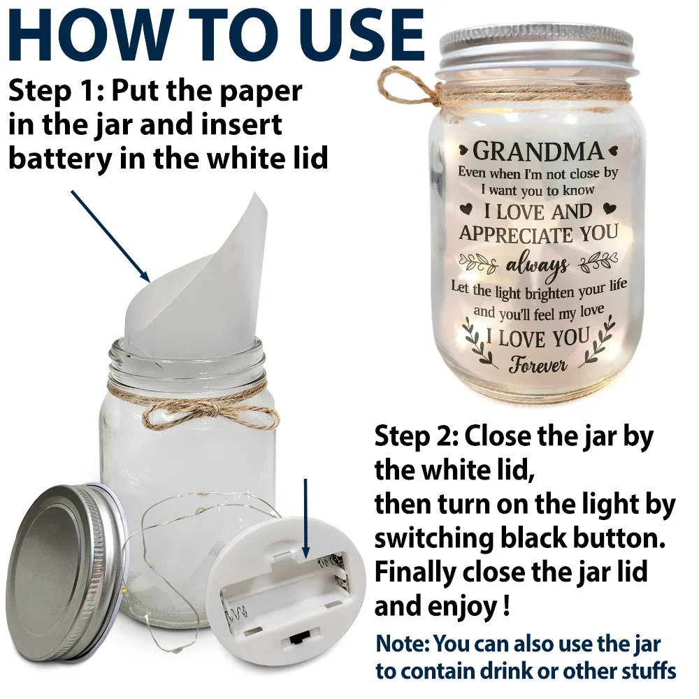 Grandma Mom Even When I'm Not Close By - Personalized Mason Jar Light - Image 5
