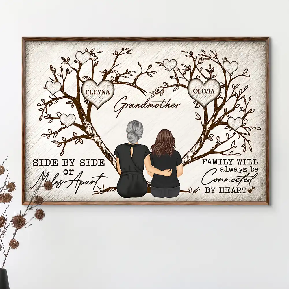 Grandma Mom Family Will Always Be Connected By Heart - Personalized Poster - Image 2