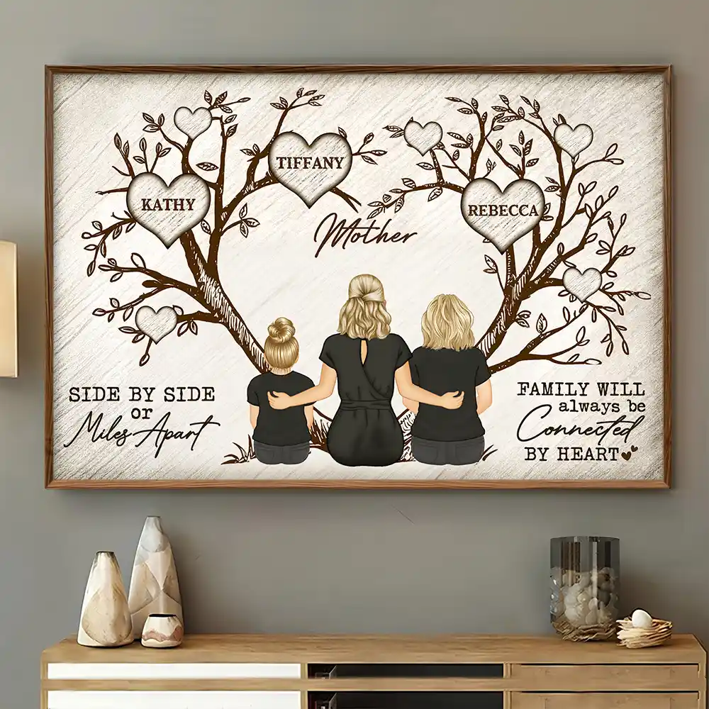 Grandma Mom Family Will Always Be Connected By Heart - Personalized Poster - Image 4