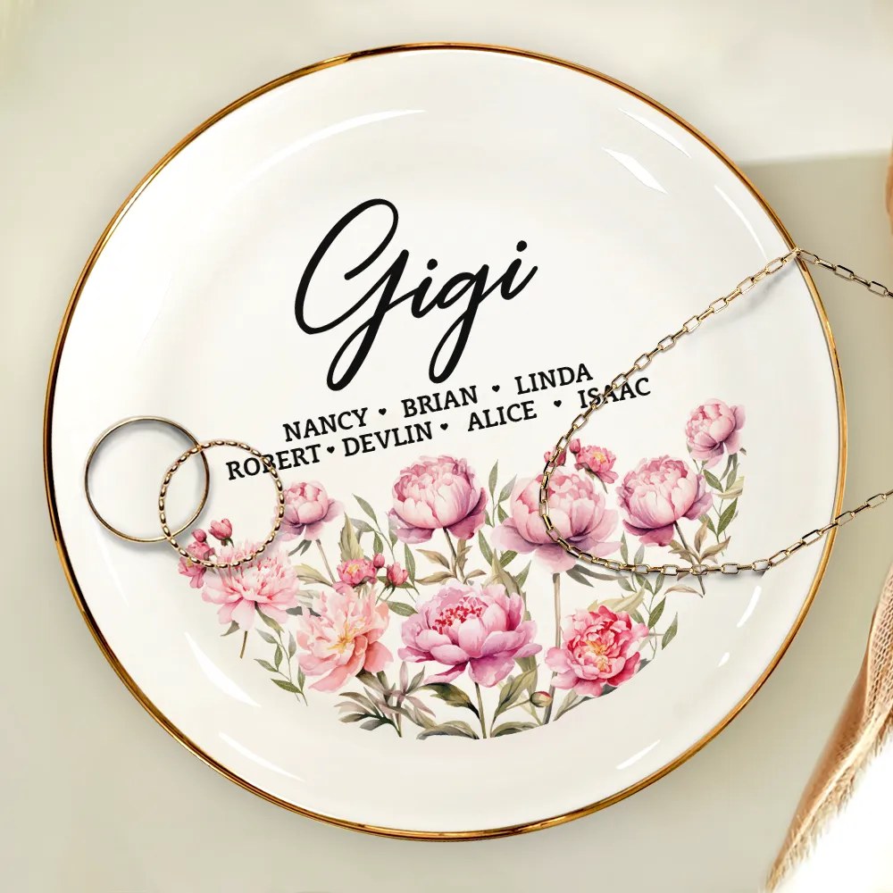 Grandma Mom Flower Field - Personalized Round Ring Dish - Image 4