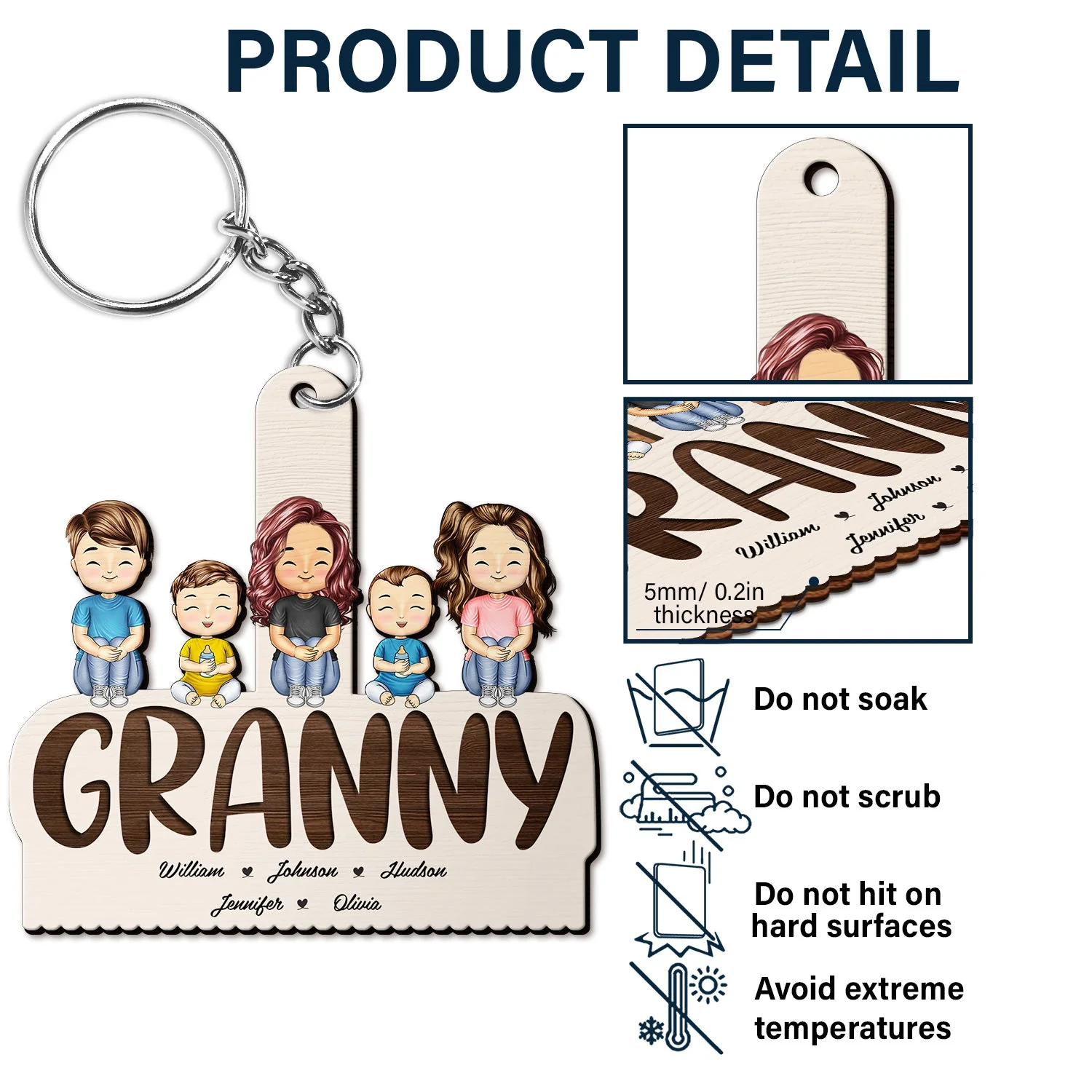 Grandma Mom Grandkids Kids Sitting - Gift For Mother, Grandmother - Personalized Cutout Wooden Keychain - Image 5