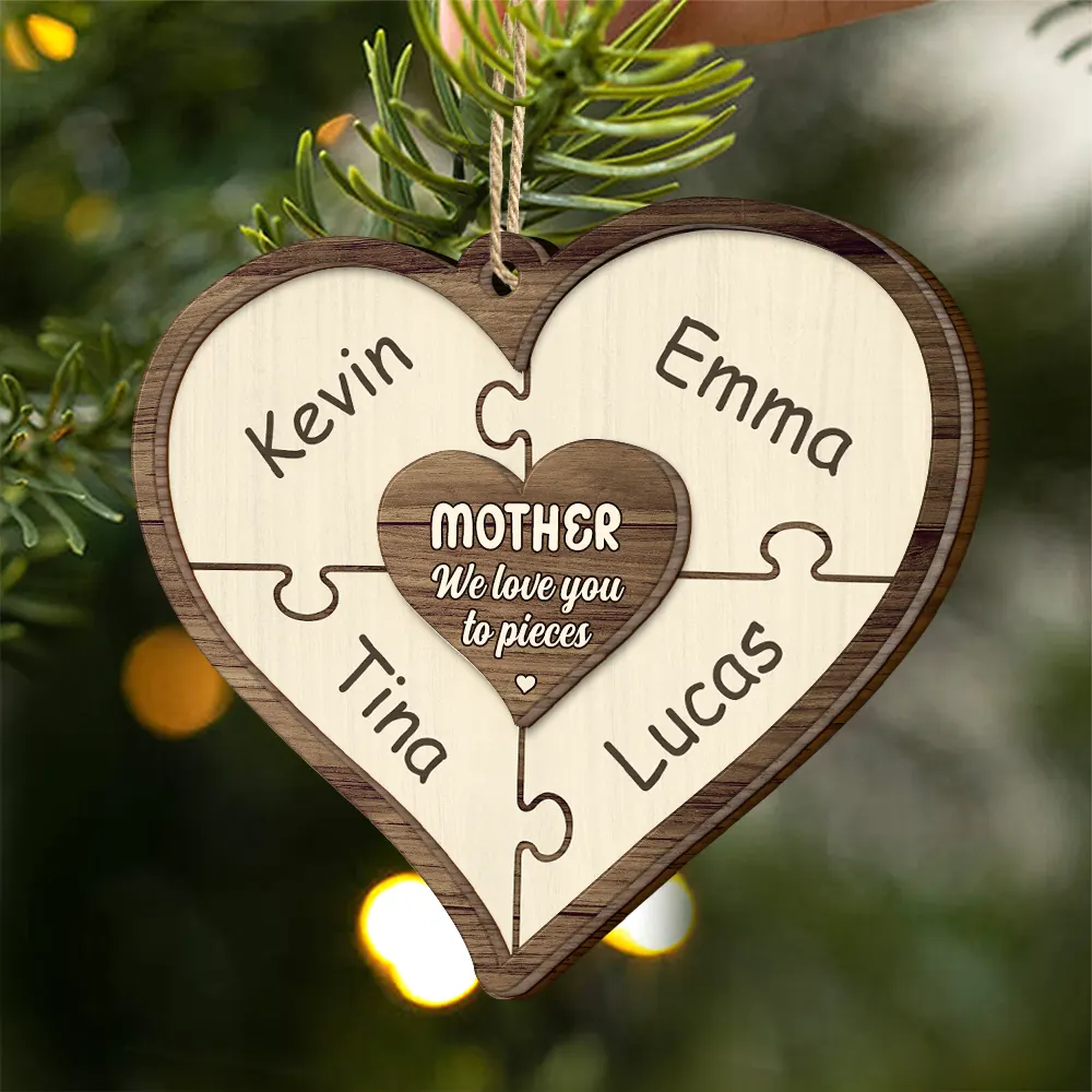 Grandma Mom Grandpa Dad We Love You To Pieces - Personalized 2-Layered Wooden Ornament - Image 2