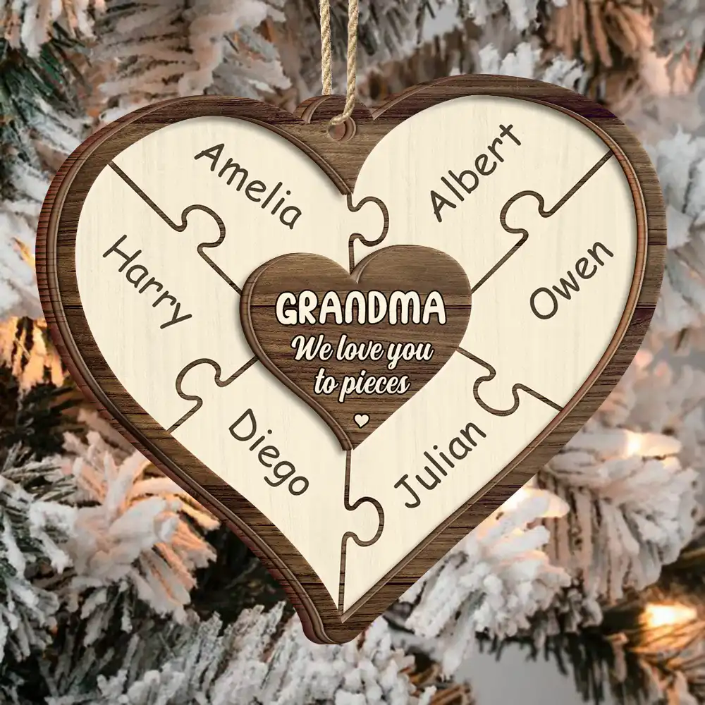 Grandma Mom Grandpa Dad We Love You To Pieces - Personalized 2-Layered Wooden Ornament - Image 3