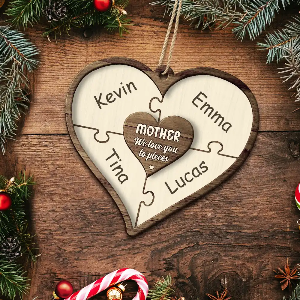 Grandma Mom Grandpa Dad We Love You To Pieces - Personalized 2-Layered Wooden Ornament - Image 5
