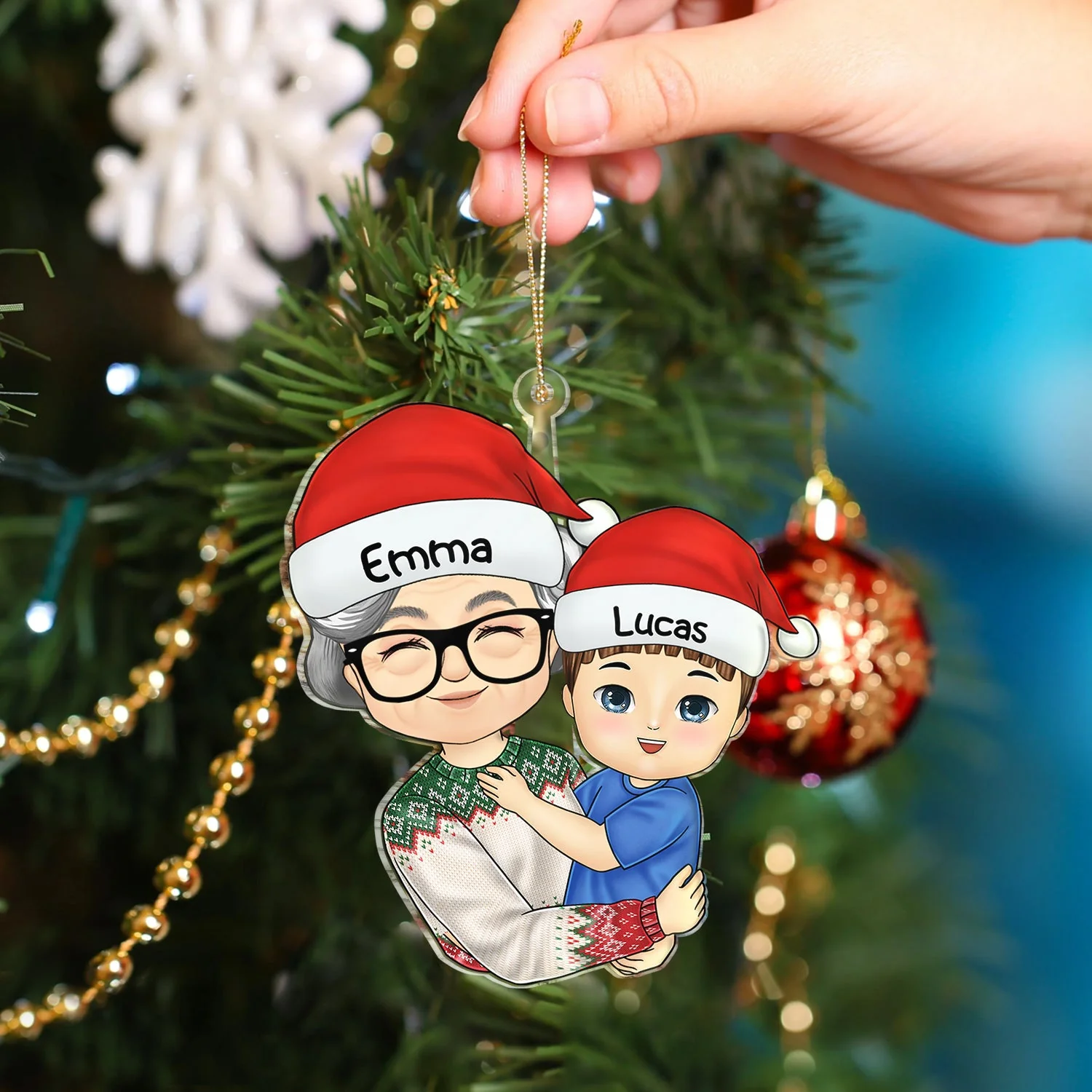 Grandma Mom Hugging Kids - Christmas Gift For Granddaughter, Grandson - Personalized Cutout Acrylic Ornament - Image 4