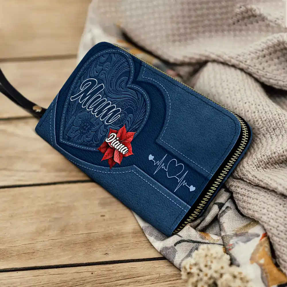 Grandma Mom Kids Birth Flowers Blooming In Love - Personalized Leather Long Wallet - Image 4