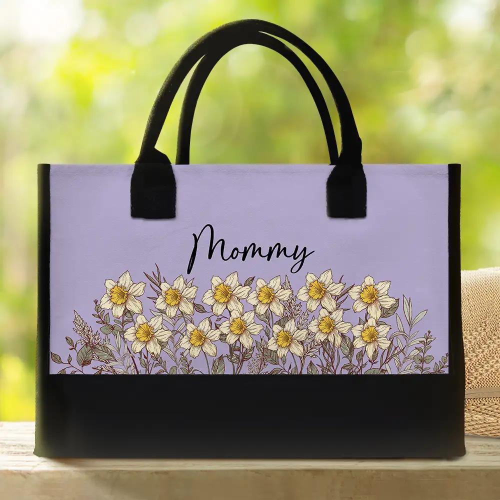Grandma Mom Nanny Birth Flower - Personalized Canvas Tote Bag - Image 2