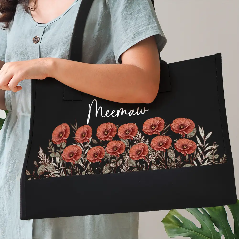 Grandma Mom Nanny Birth Flower - Personalized Canvas Tote Bag - Image 3