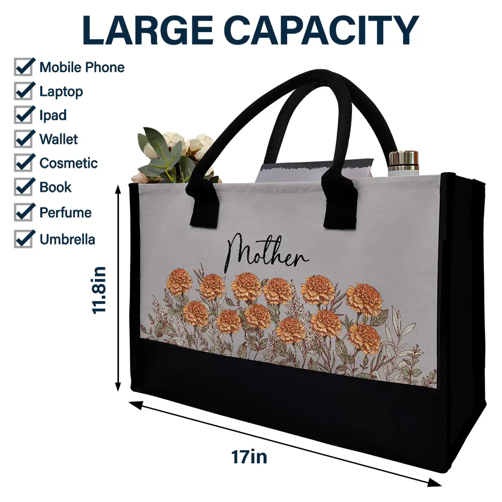 Grandma Mom Nanny Birth Flower - Personalized Canvas Tote Bag - Image 4