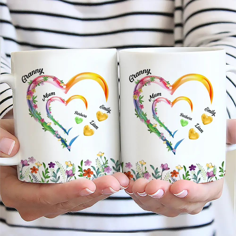 Grandma Mom Sweethearts 3D Effect Faux Ceramic Glaze - Personalized White Edge-to-Edge Mug - Image 2
