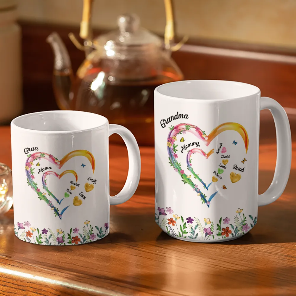 Grandma Mom Sweethearts 3D Effect Faux Ceramic Glaze - Personalized White Edge-to-Edge Mug - Image 3