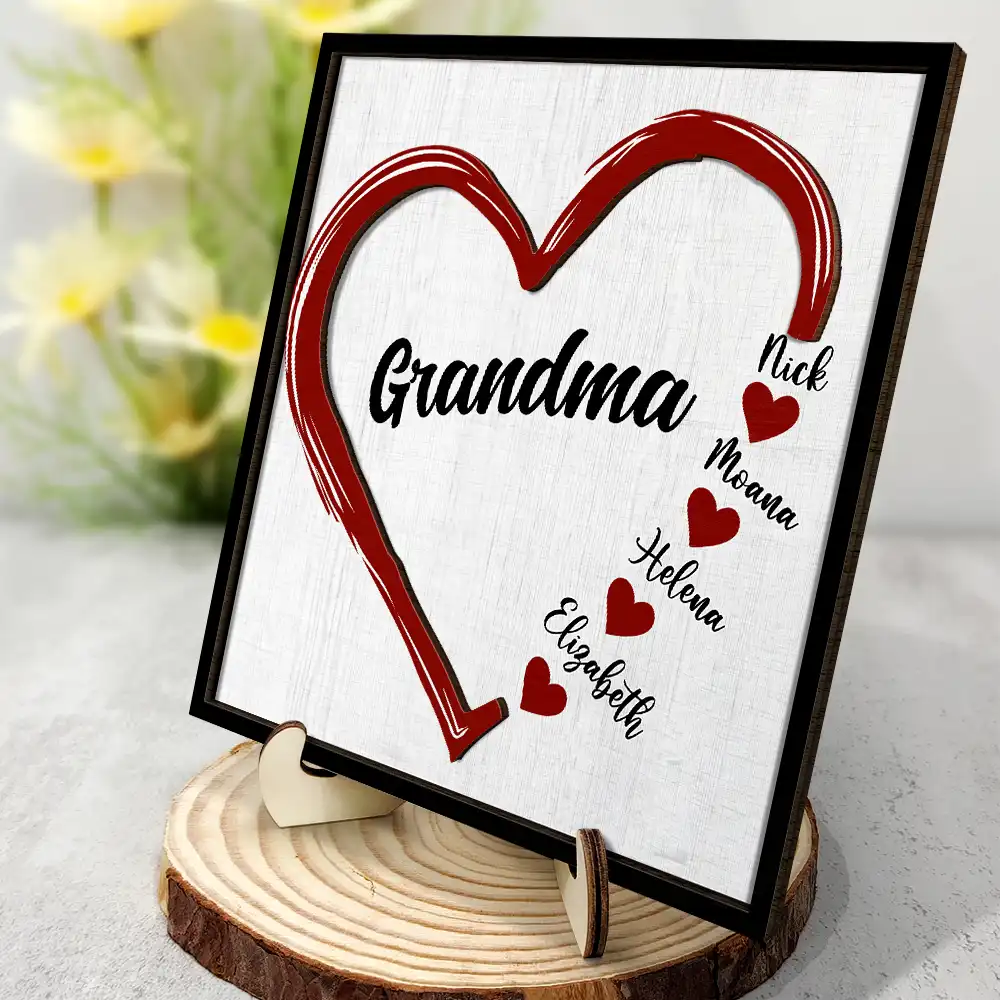 Grandma Mom Sweethearts - Personalized 2-Layered Wooden Plaque With Stand - Image 2