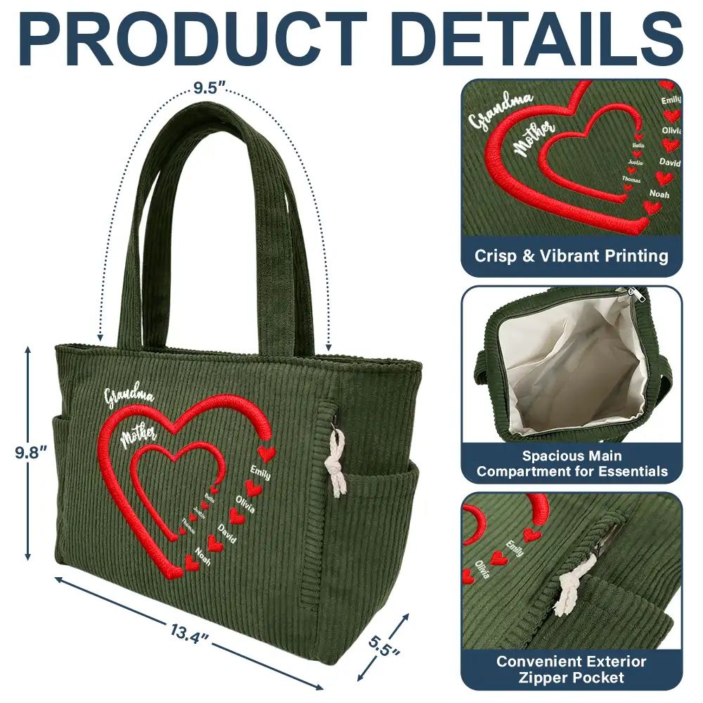 Grandma Mom Sweethearts - Personalized Corduroy Tote Bag - Image 5