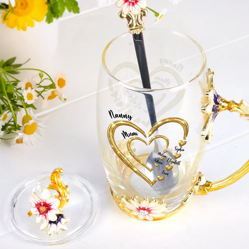 Grandma Mom Sweethearts - Personalized Glass Flower Tea Cup - Image 2