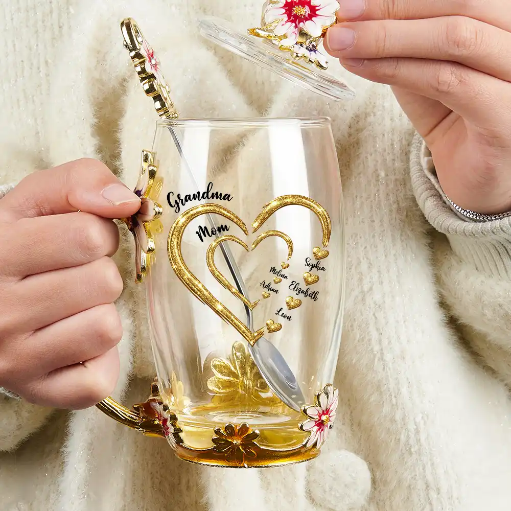 Grandma Mom Sweethearts - Personalized Glass Flower Tea Cup - Image 3