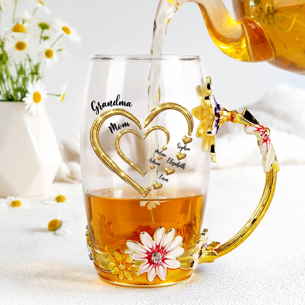 Grandma Mom Sweethearts - Personalized Glass Flower Tea Cup - Image 4