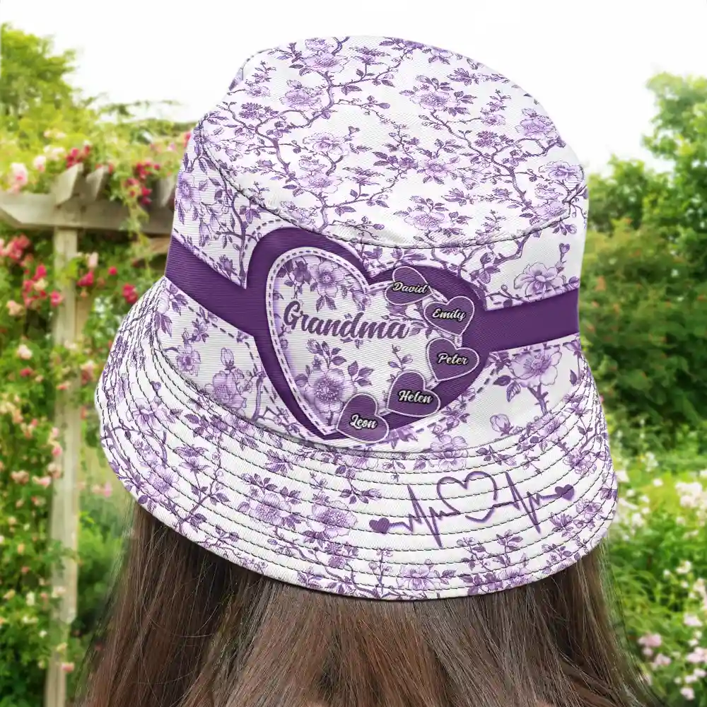 Grandma Mom Toile De Jouy - Personalized Bucket Hat - Image 4