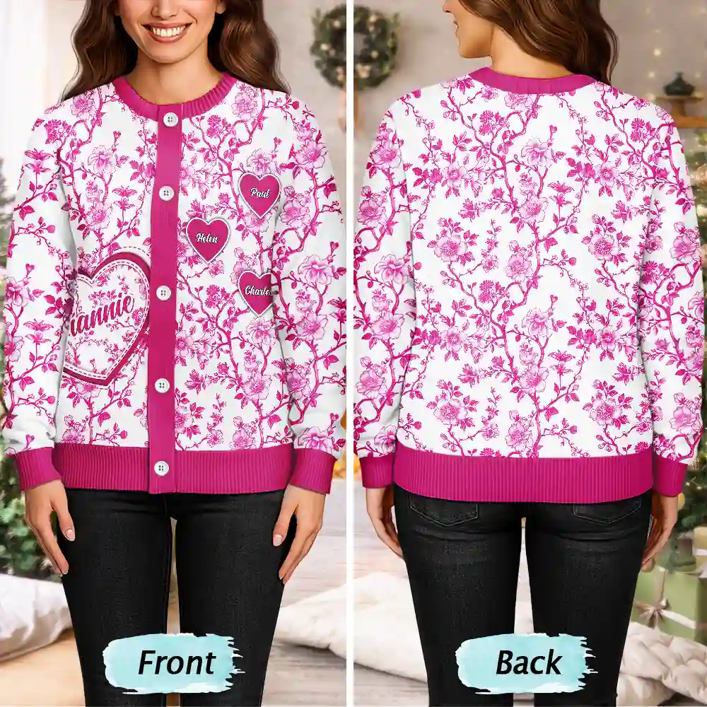 Grandma Mom Toile De Jouy - Personalized Cardigan - Image 4