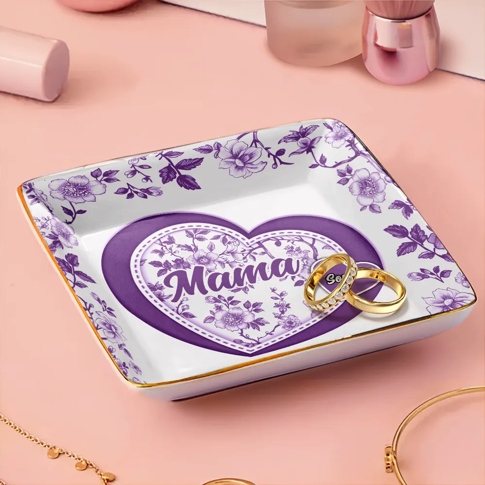 Grandma Mom Toile De Jouy - Personalized Ring Dish - Image 3