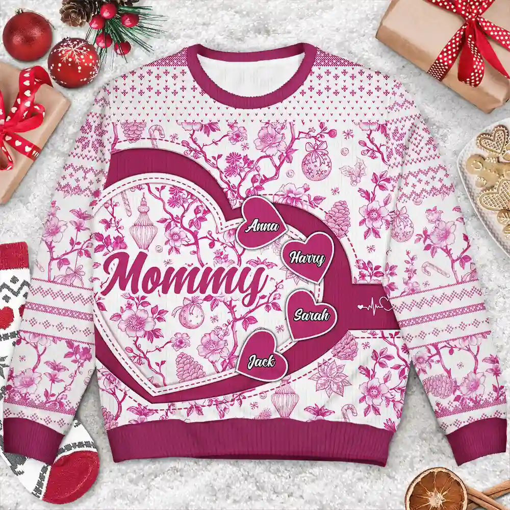 Grandma Mom Toile De Jouy - Personalized Unisex Ugly Sweater - Image 3