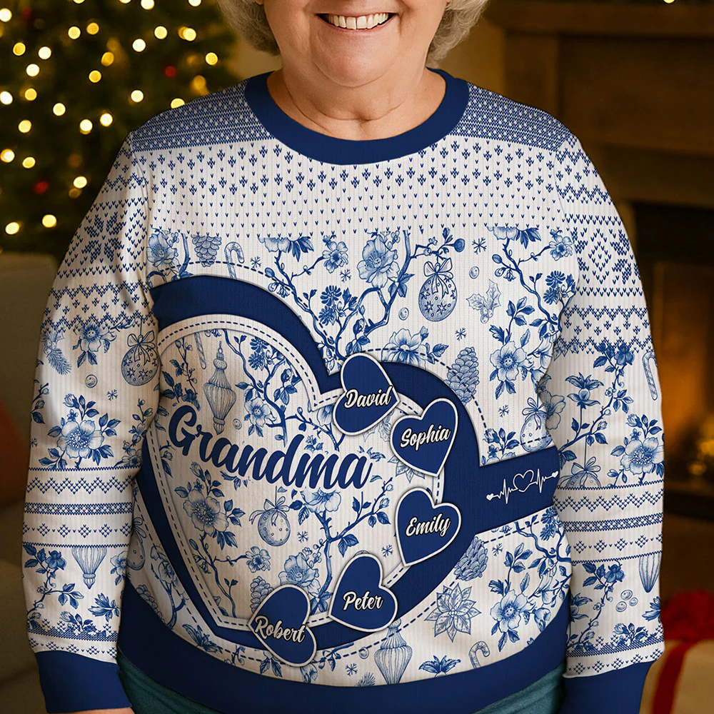 Grandma Mom Toile De Jouy - Personalized Unisex Ugly Sweater - Image 4