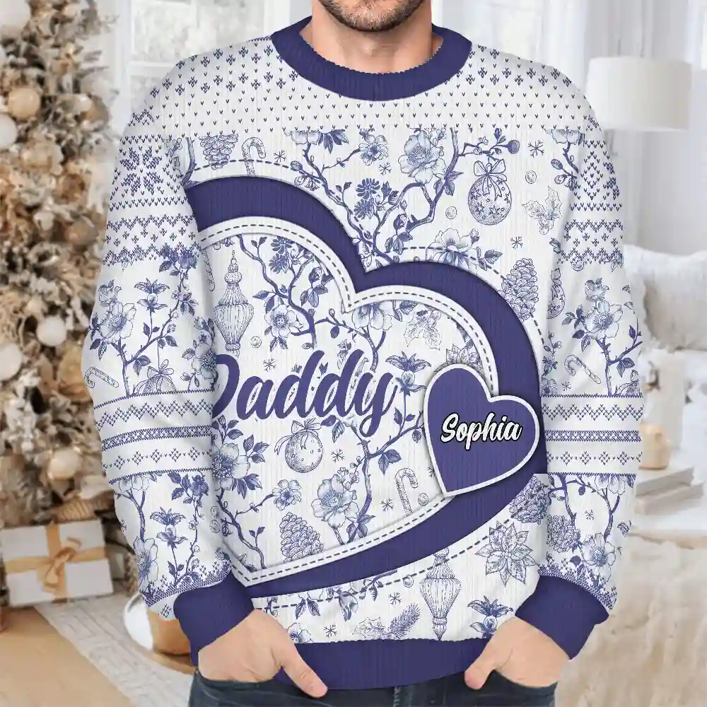 Grandma Mom Toile De Jouy - Personalized Unisex Ugly Sweater - Image 5