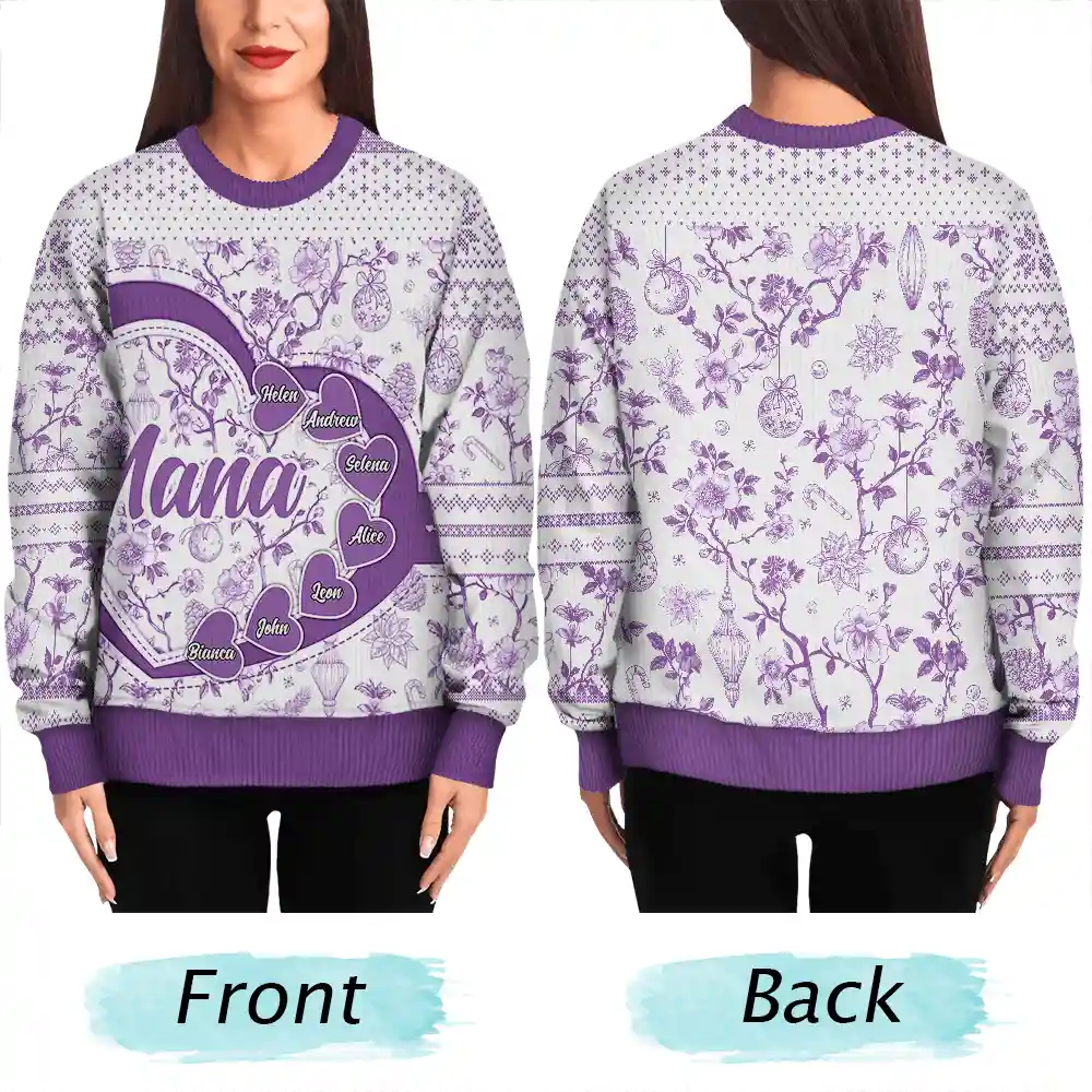 Grandma Mom Toile De Jouy - Personalized Unisex Ugly Sweater - Image 6