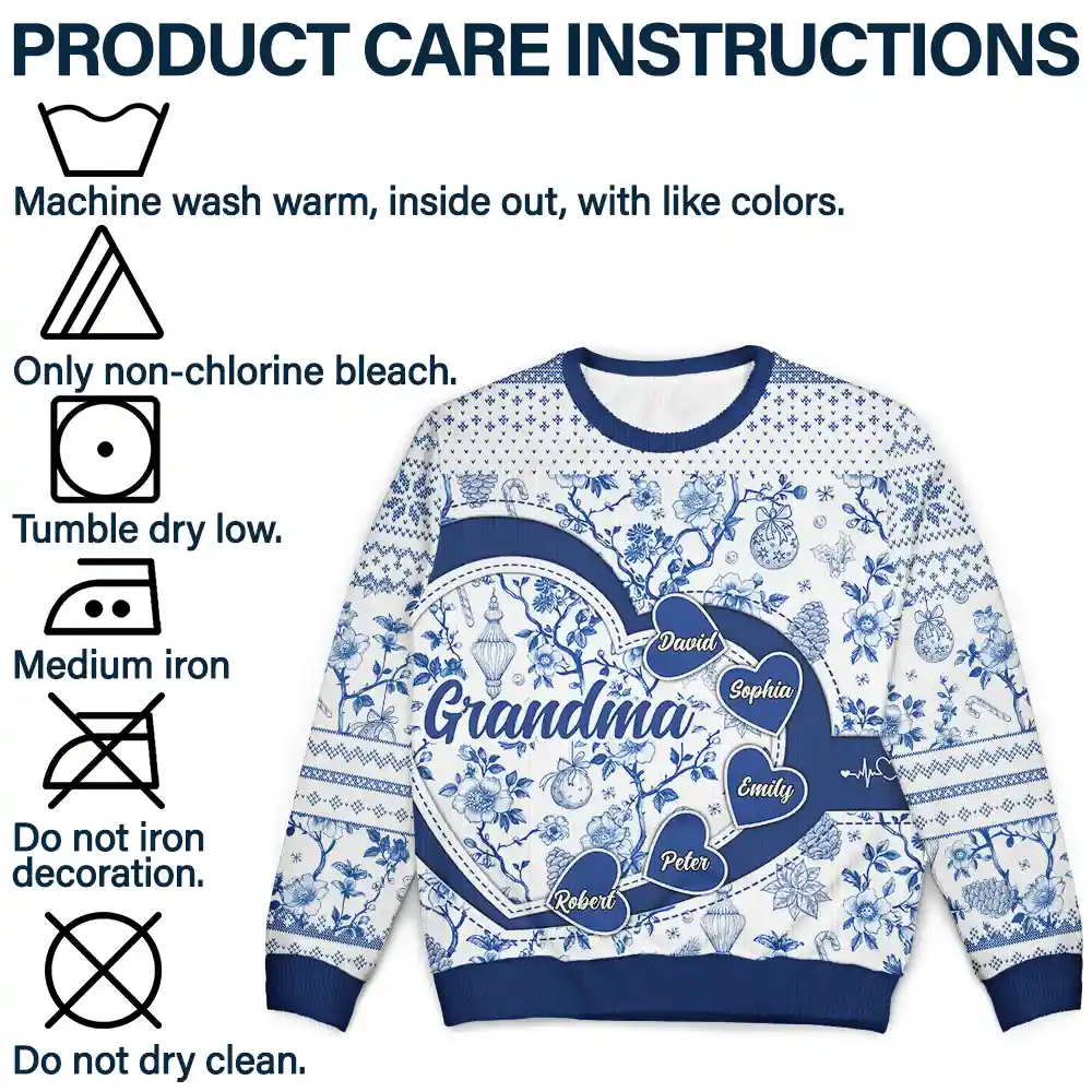 Grandma Mom Toile De Jouy - Personalized Unisex Ugly Sweater - Image 8