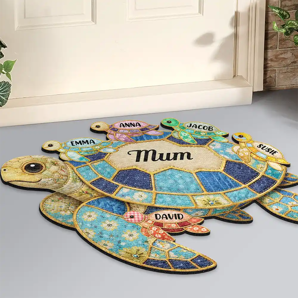 Grandma Mom Turtle Faux Patchwork - Personalized Custom Shaped Doormat - Image 2