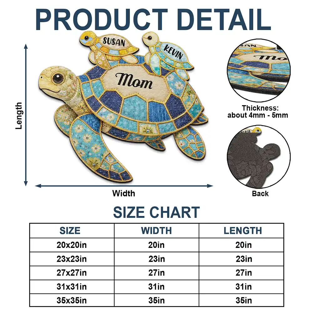 Grandma Mom Turtle Faux Patchwork - Personalized Custom Shaped Doormat - Image 4