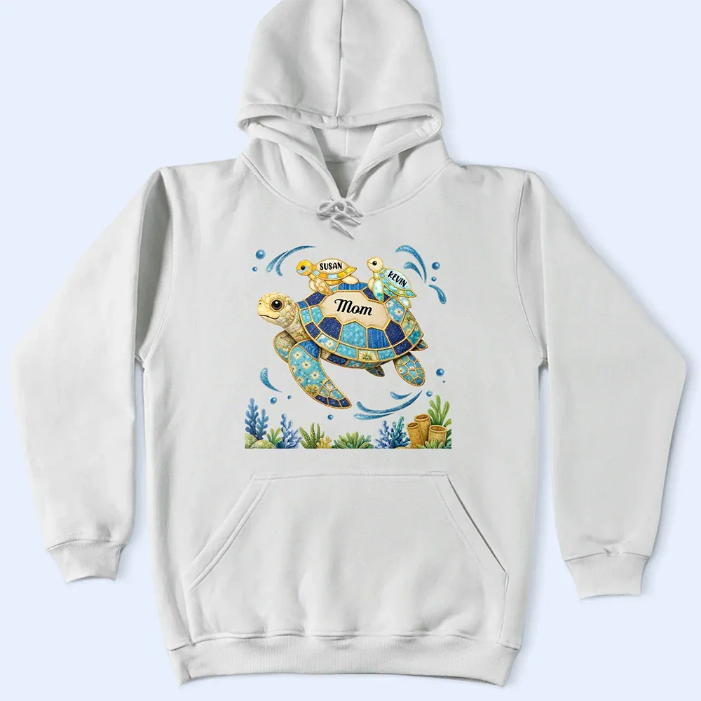 Grandma Mom Turtle Faux Patchwork - Personalized T Shirt - Image 4