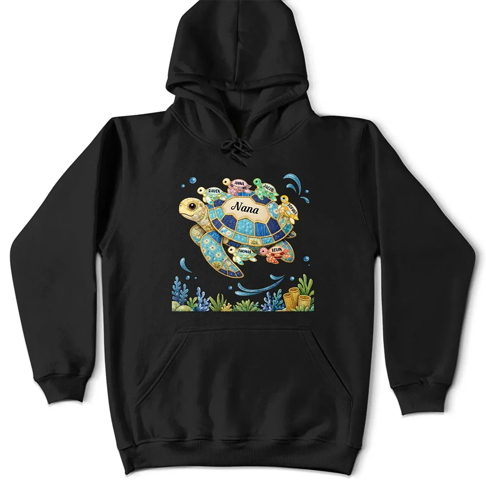 Grandma Mom Turtle Faux Patchwork - Personalized T Shirt - Image 5