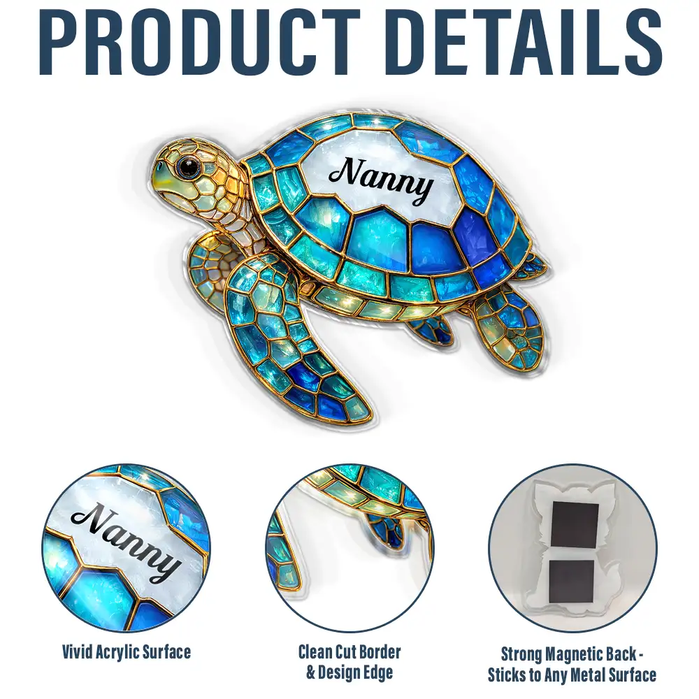 Grandma Mom Turtle Stained Glass Effect - Personalized Acrylic Fridge Magnet - Image 4