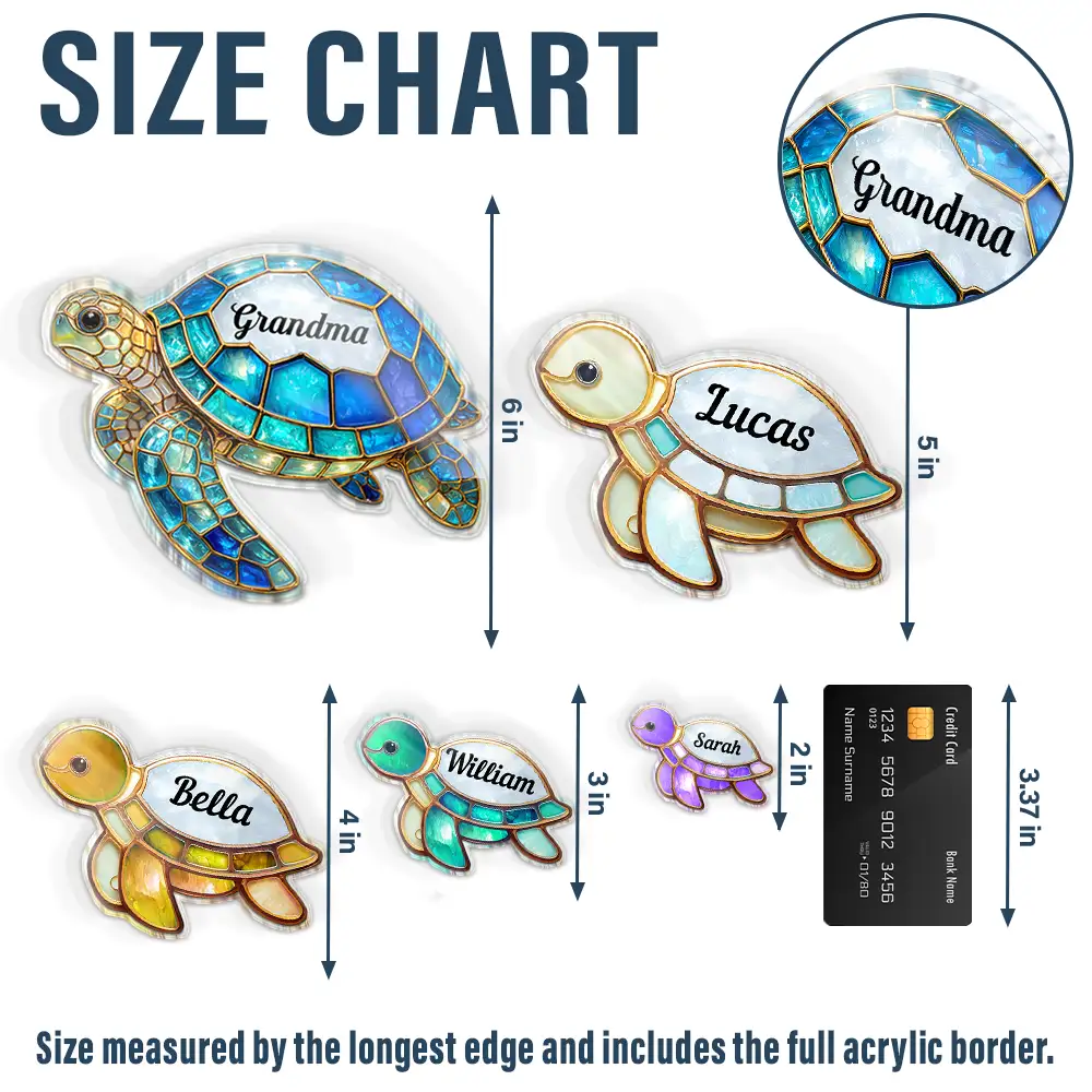 Grandma Mom Turtle Stained Glass Effect - Personalized Acrylic Fridge Magnet - Image 5