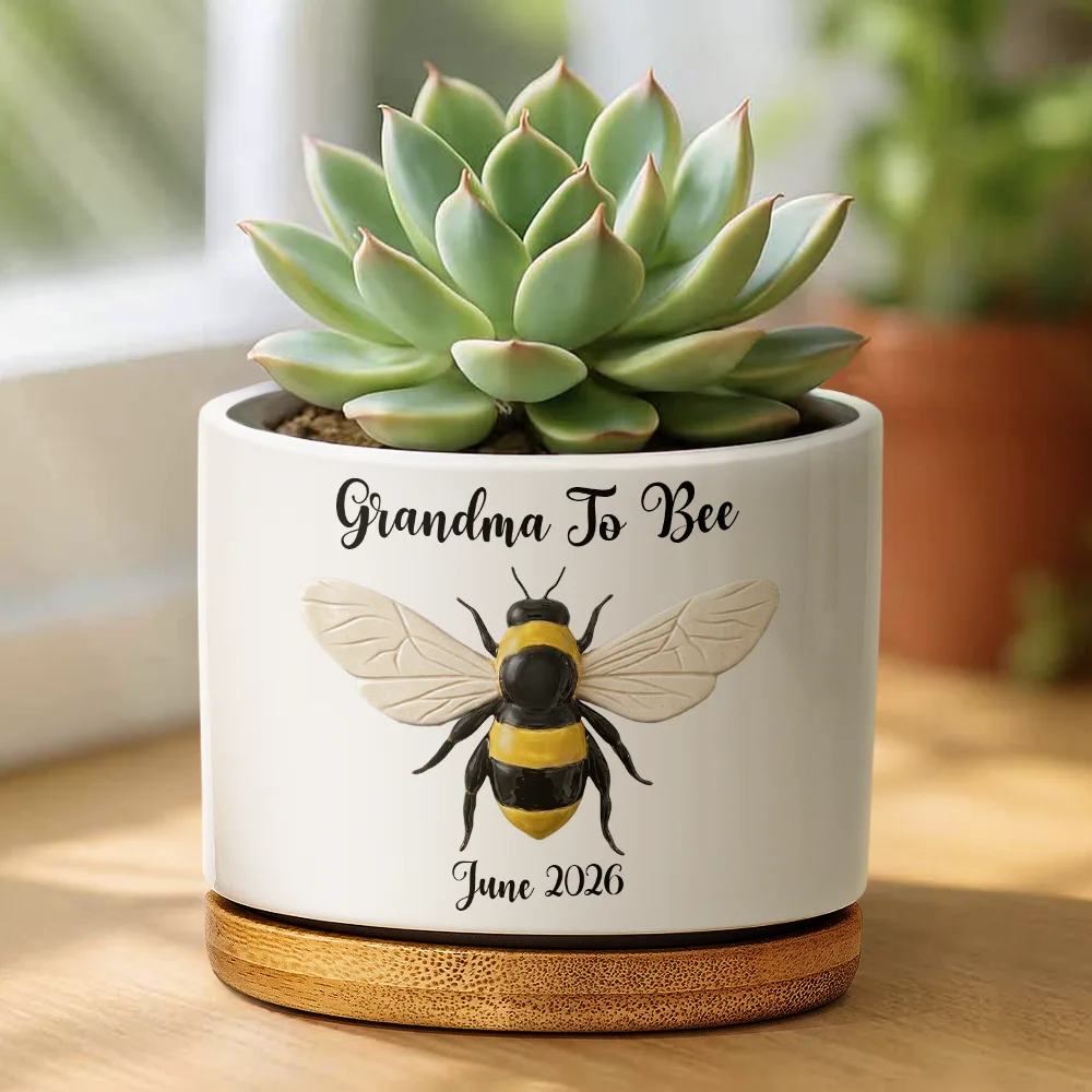Grandma Mommy To Bee Pregnancy Annoucement - Personalized Ceramic Plant Pot - Image 2