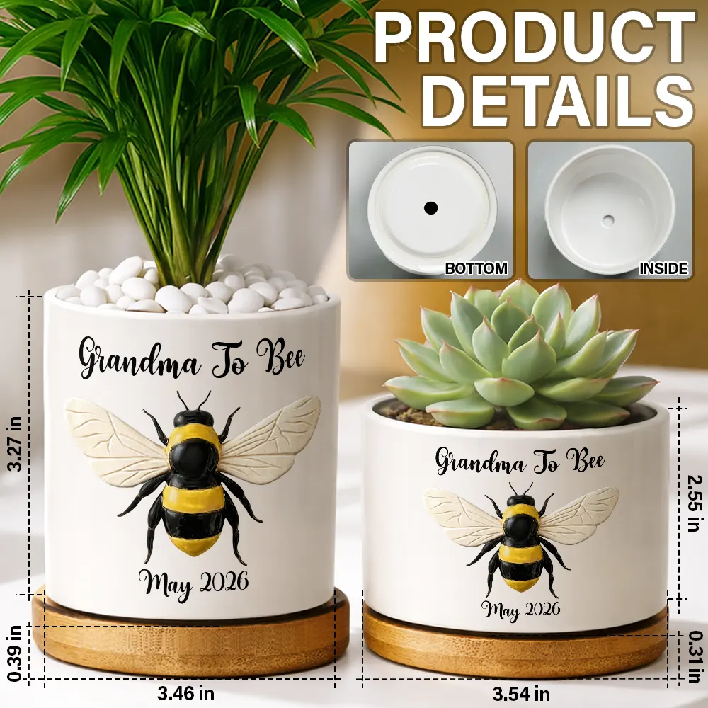 Grandma Mommy To Bee Pregnancy Annoucement - Personalized Ceramic Plant Pot - Image 5